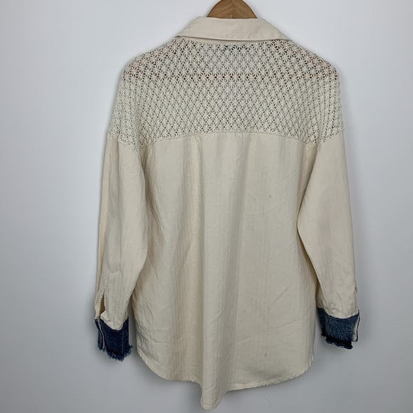 Tiffany & Tomato Knitted Crochet Denim Patch Blouse Shirt - Picture 6 of 10